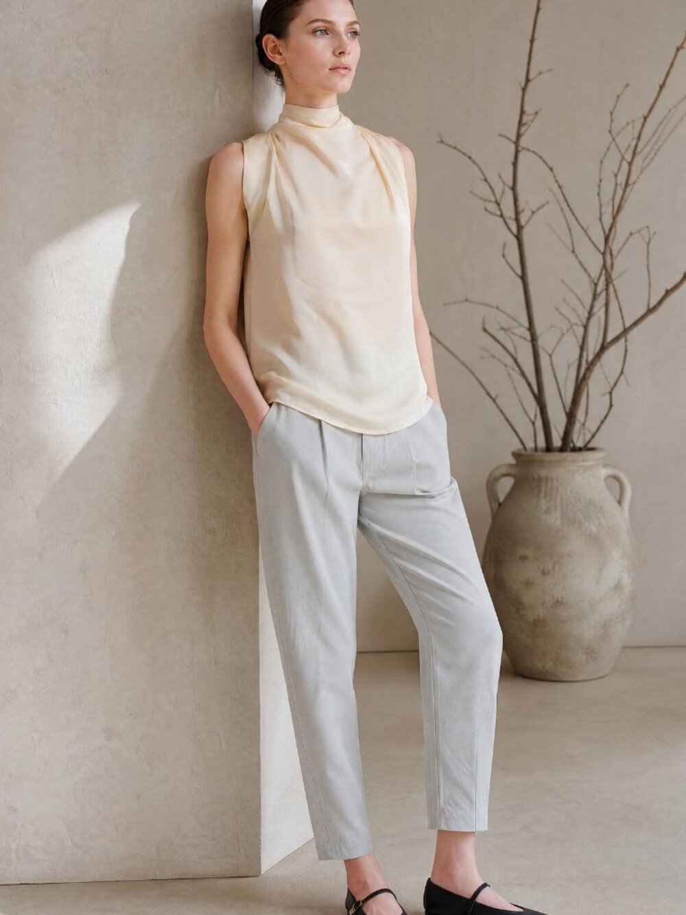 Silky Cowl Neck Top - Champagne